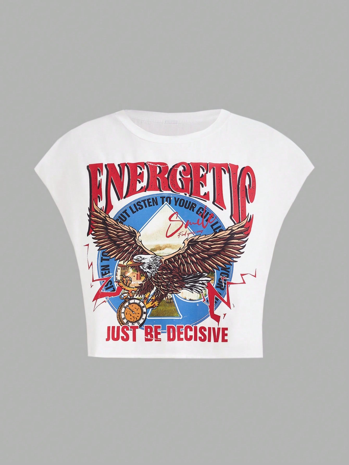 Summer  Outfits Eagle & Slogan Graphic Batwing Sleeve Crop Tee