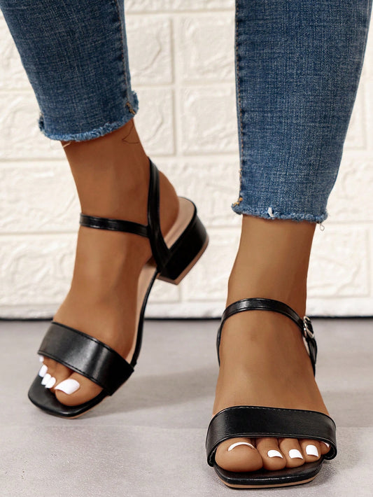 Minimalist Chunky Heel Ankle Strap Sandals With Open Toe And Single Buckle