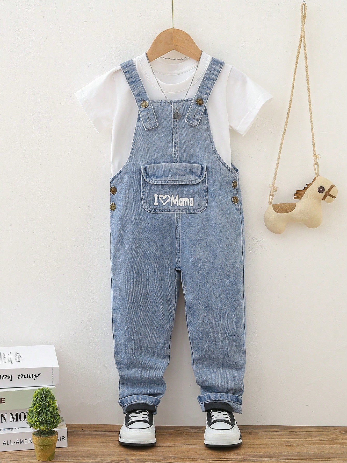 Kids Young Boy Letter Graphic Denim Overalls Without Tee