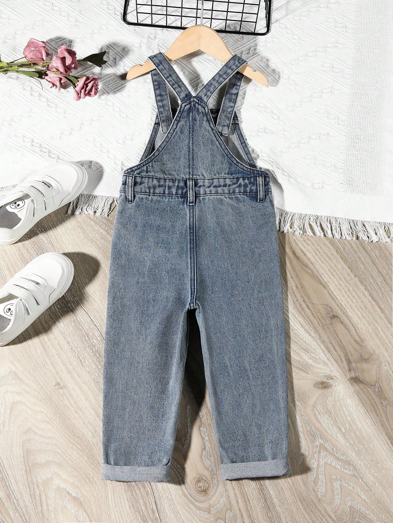 Young Girl Cherry Print Denim Overall Jumpsuit