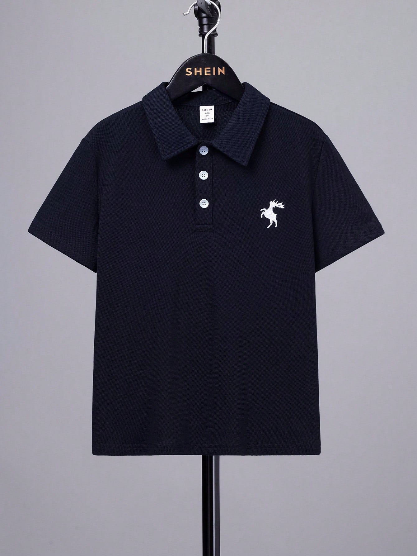 Tween Boy Casual Turn-Down Collar Classic Stag Pattern Polo Shirt