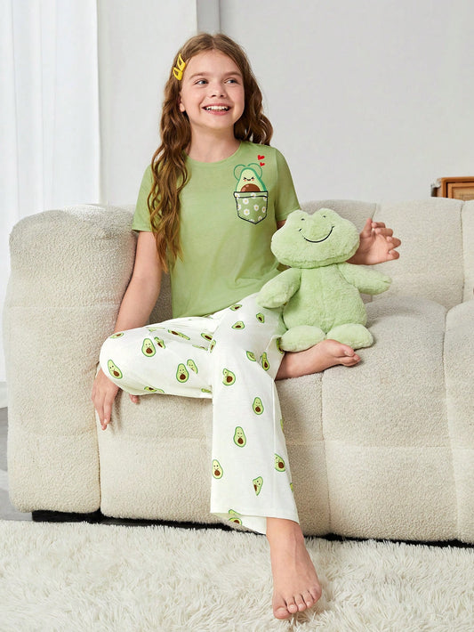 Tween Girl Cartoon Graphic Tee & Pants PJ Set