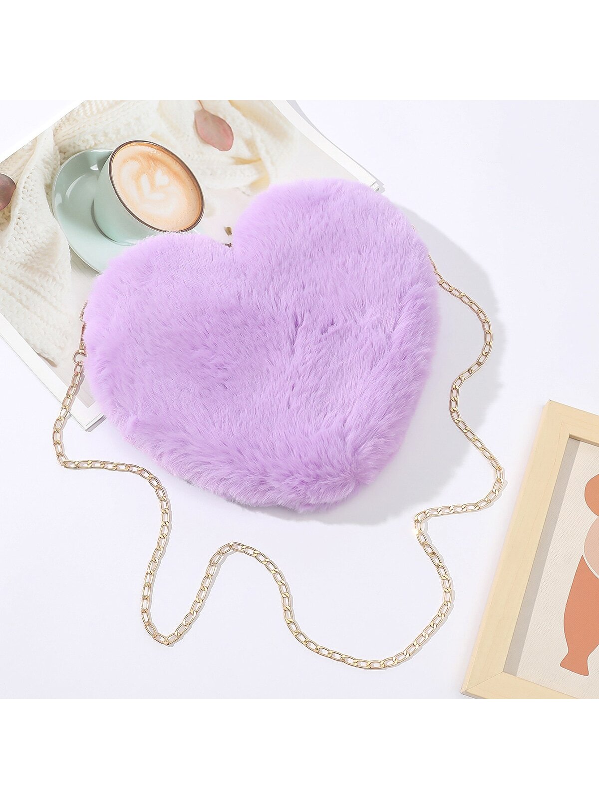 1pc Girls Fluffy Heart Design Crossbody Bag