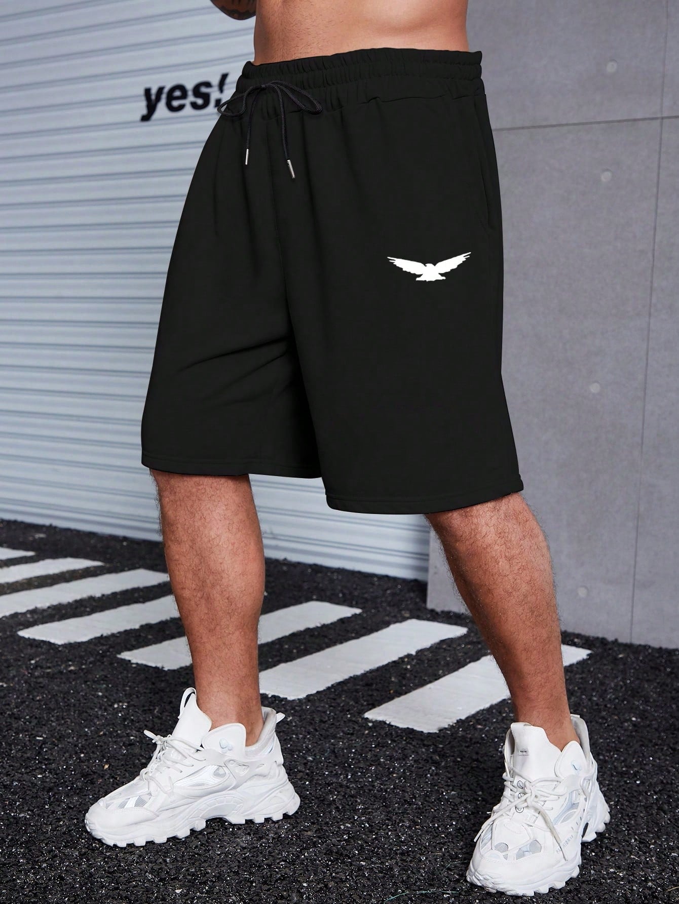 Men's Plus Size Bird Printed Drawstring Shorts, Suitable For Summer