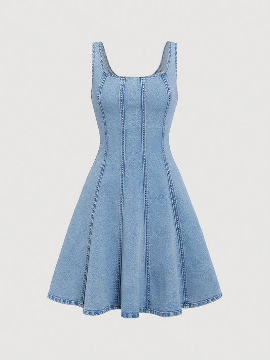 Tween Girl Flare Hem Tank Denim Dress