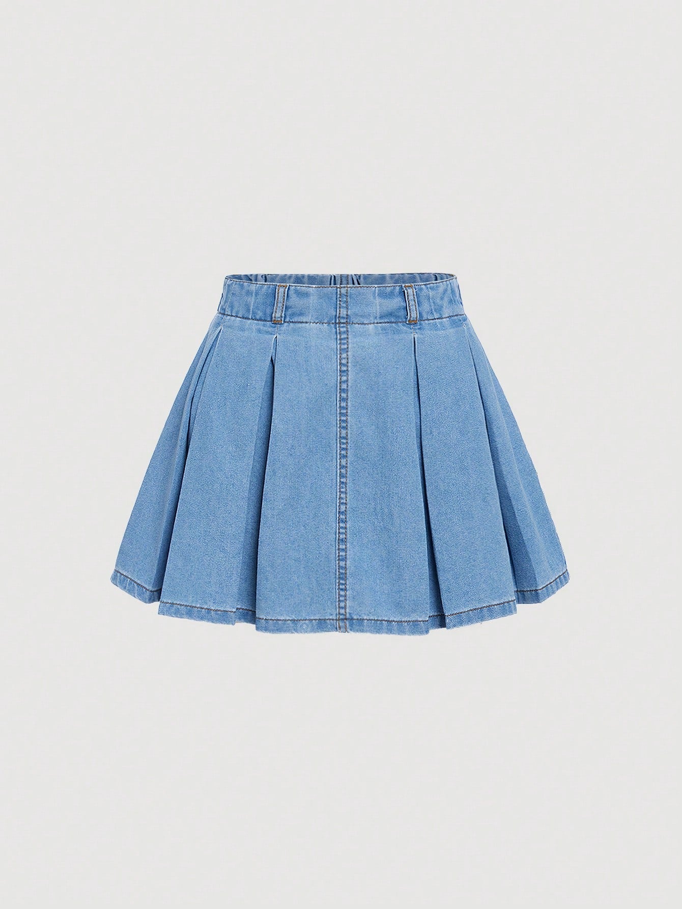 Tween Girl Solid Pleated Denim Skirt