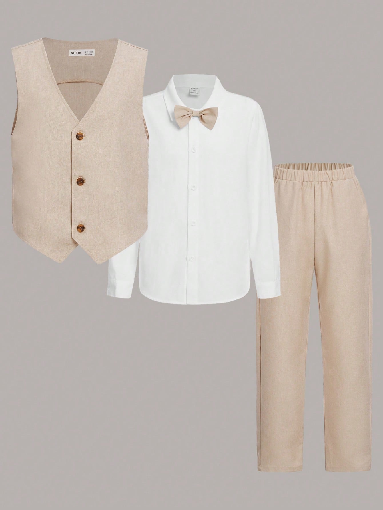 Tween Boy Casual Elegant Comfortable Vest And Shirt And Long Pants Three-Piece Set