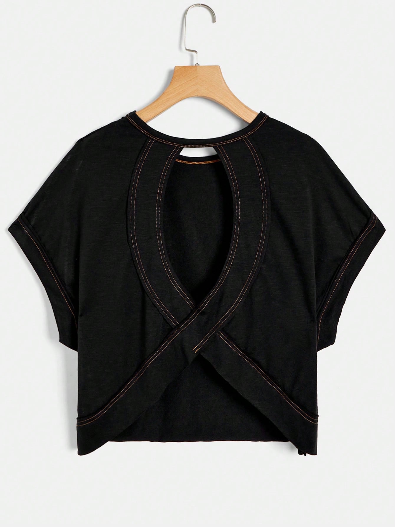 Cut Out Back Batwing Sleeve Tee