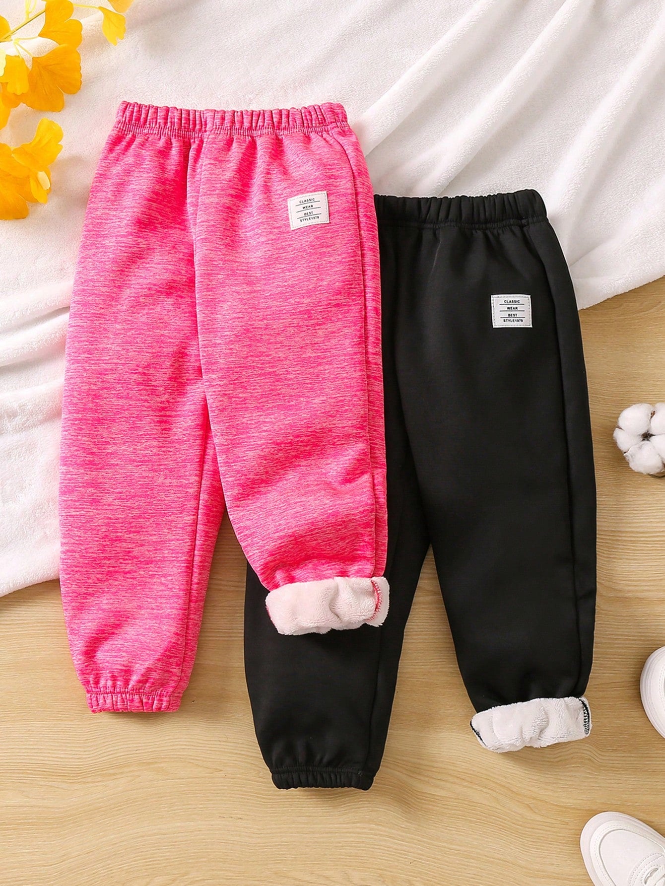 Young Girl 2pcs/set Elastic Waist Fleece Lined Sport Pants, Autumn And Winter