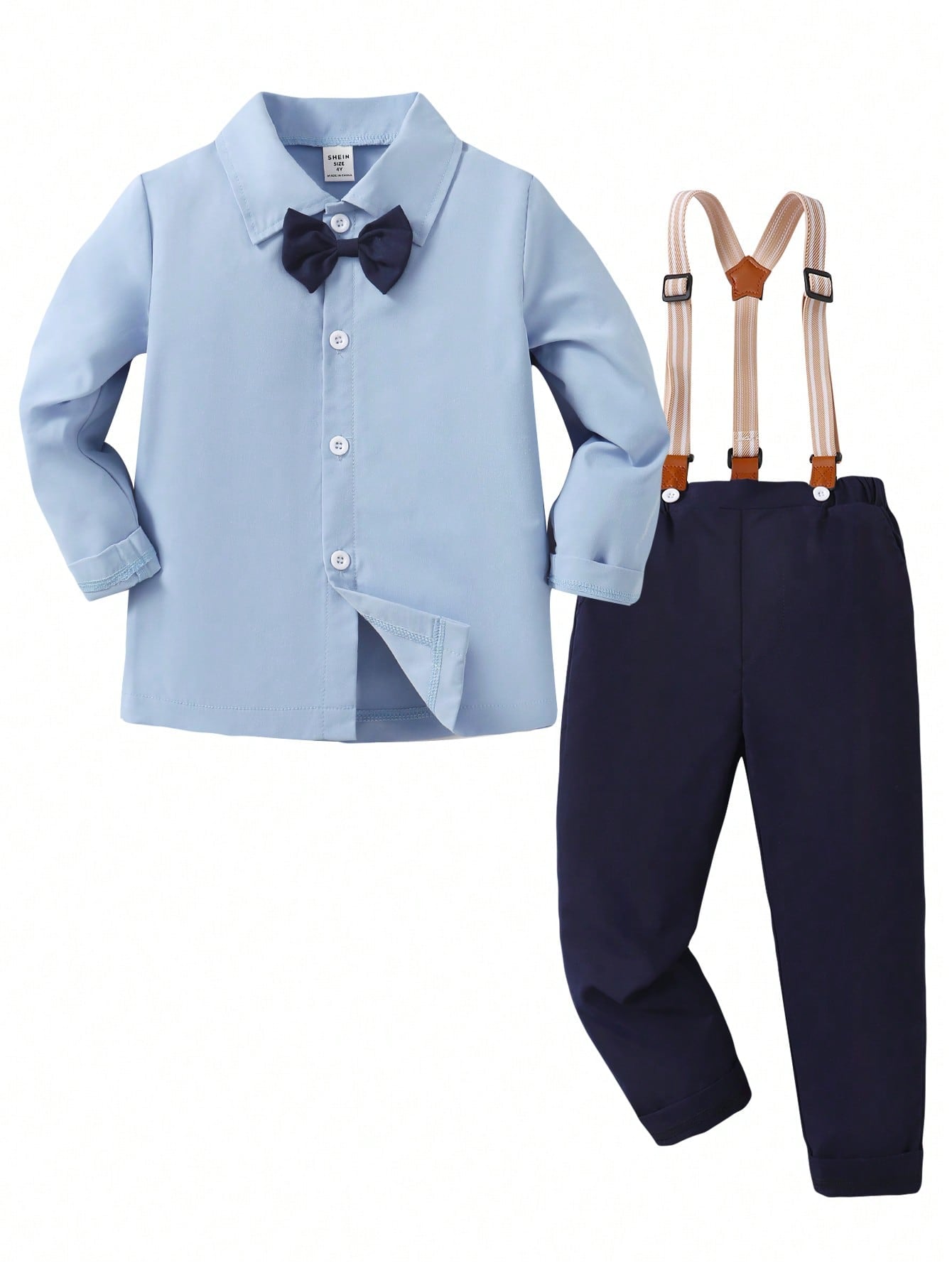 Young Boy Gentlemen's Long Sleeve Shirt + Suspenders Pants Formal Suit Set For Birthday Party, Evening Event, Wedding Season