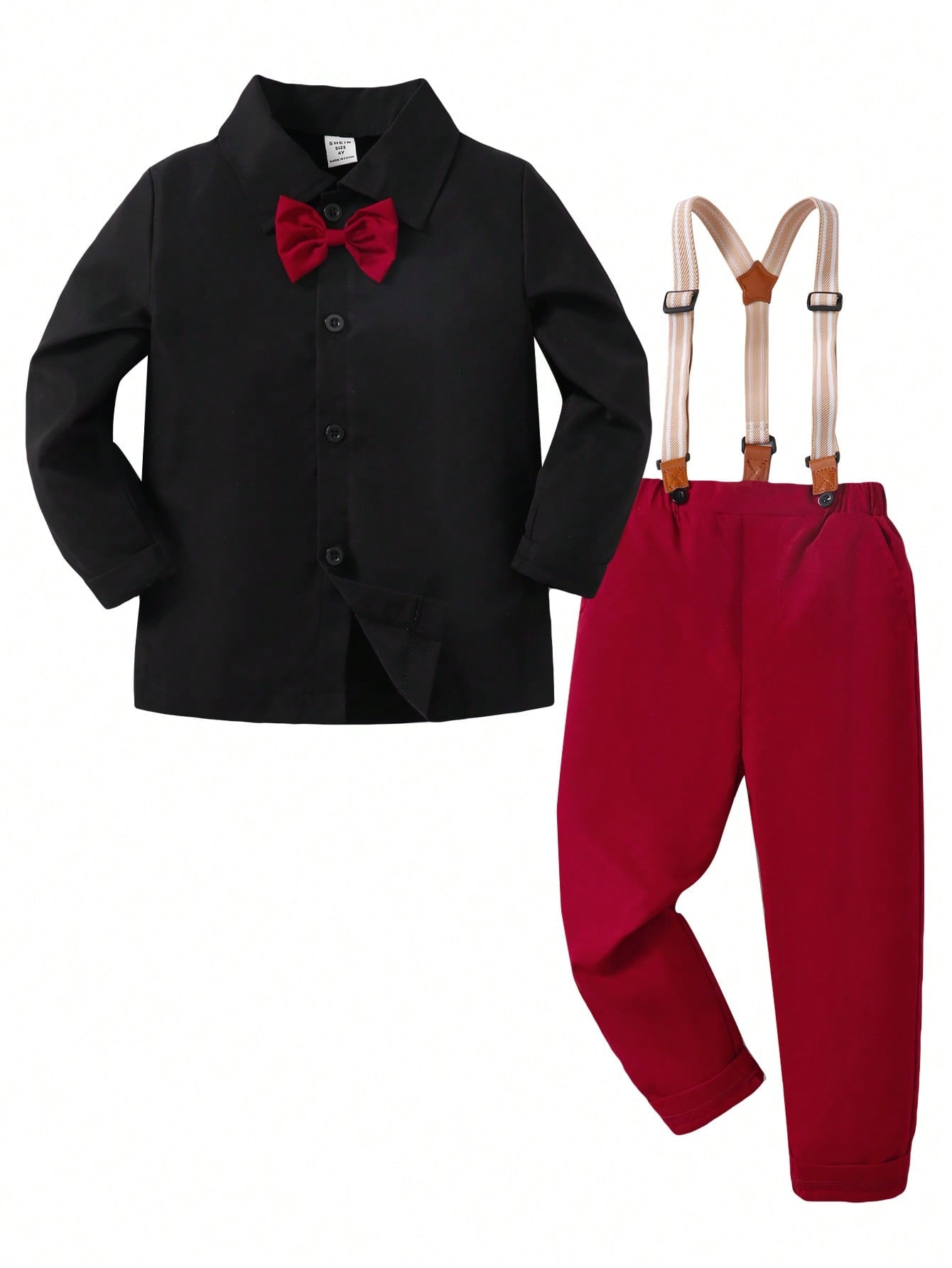 Young Boy Gentlemen's Long Sleeve Shirt + Suspenders Pants Formal Suit Set For Birthday Party, Evening Event, Wedding Season