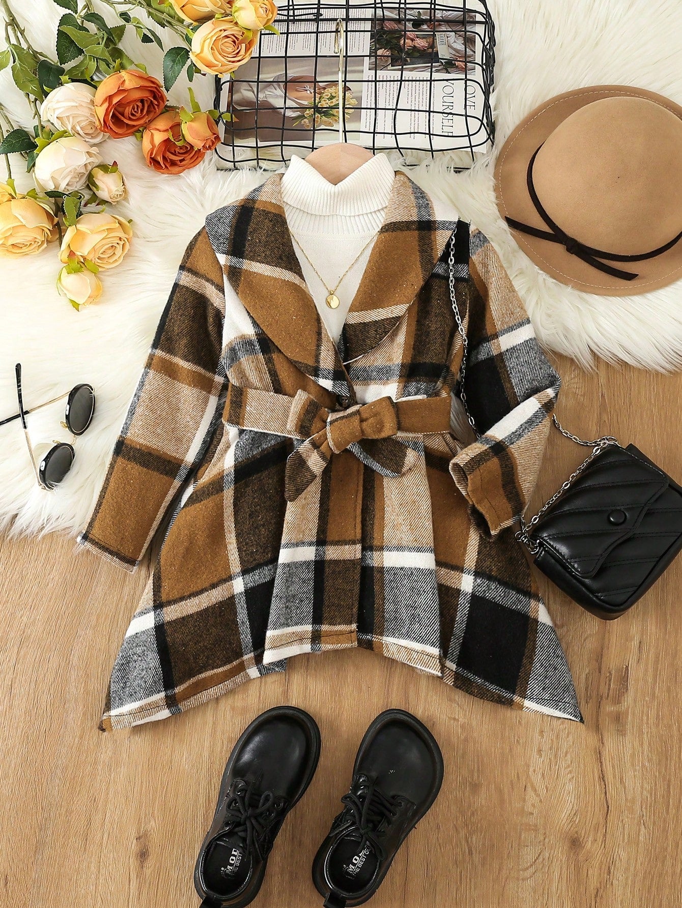 Little Girls' Fashionable Plaid Jacket Coat For Autumn And Winter