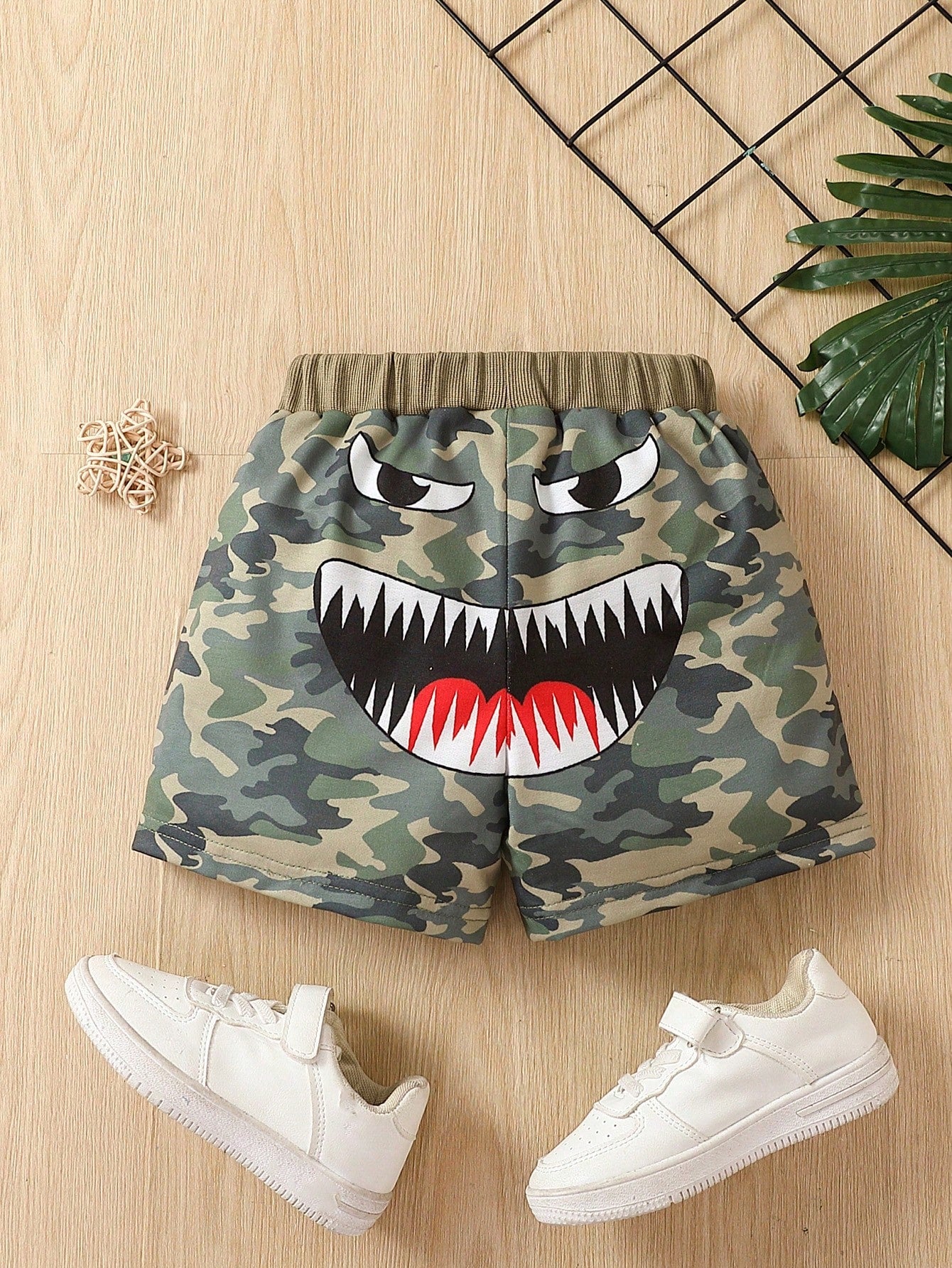 Young Boy Cartoon Graphic Camo Print Shorts