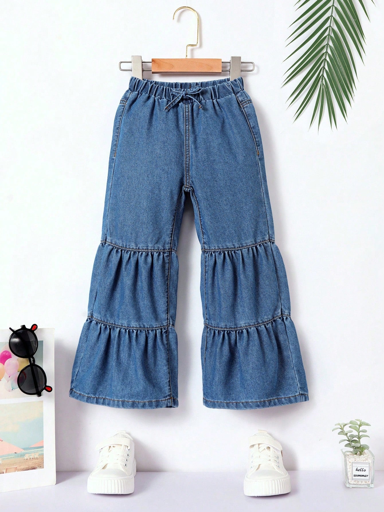 Young Girl Knot Front Ruffle Hem Flare Leg Jeans