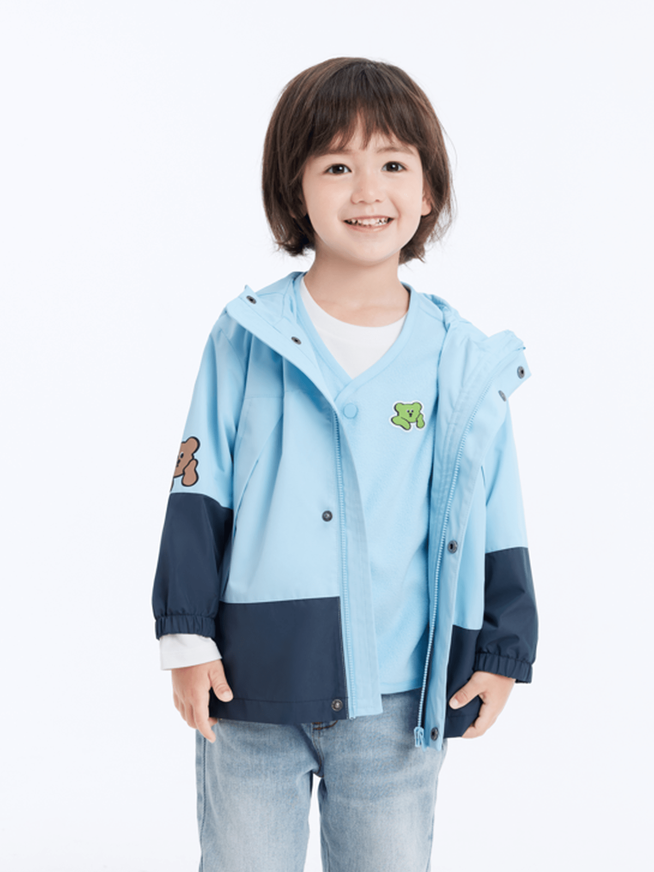 Young Boy Cartoon Graphic Two Tone Colorblock  Thermal windproof Hooded Coat & Detachable Fleece vest Liner