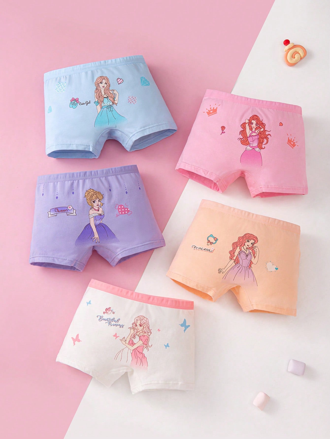 Young Girl 5pcs Figure & Letter Graphic Boxer Brief