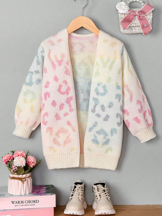 Young Girl Leopard Pattern Duster Cardigan