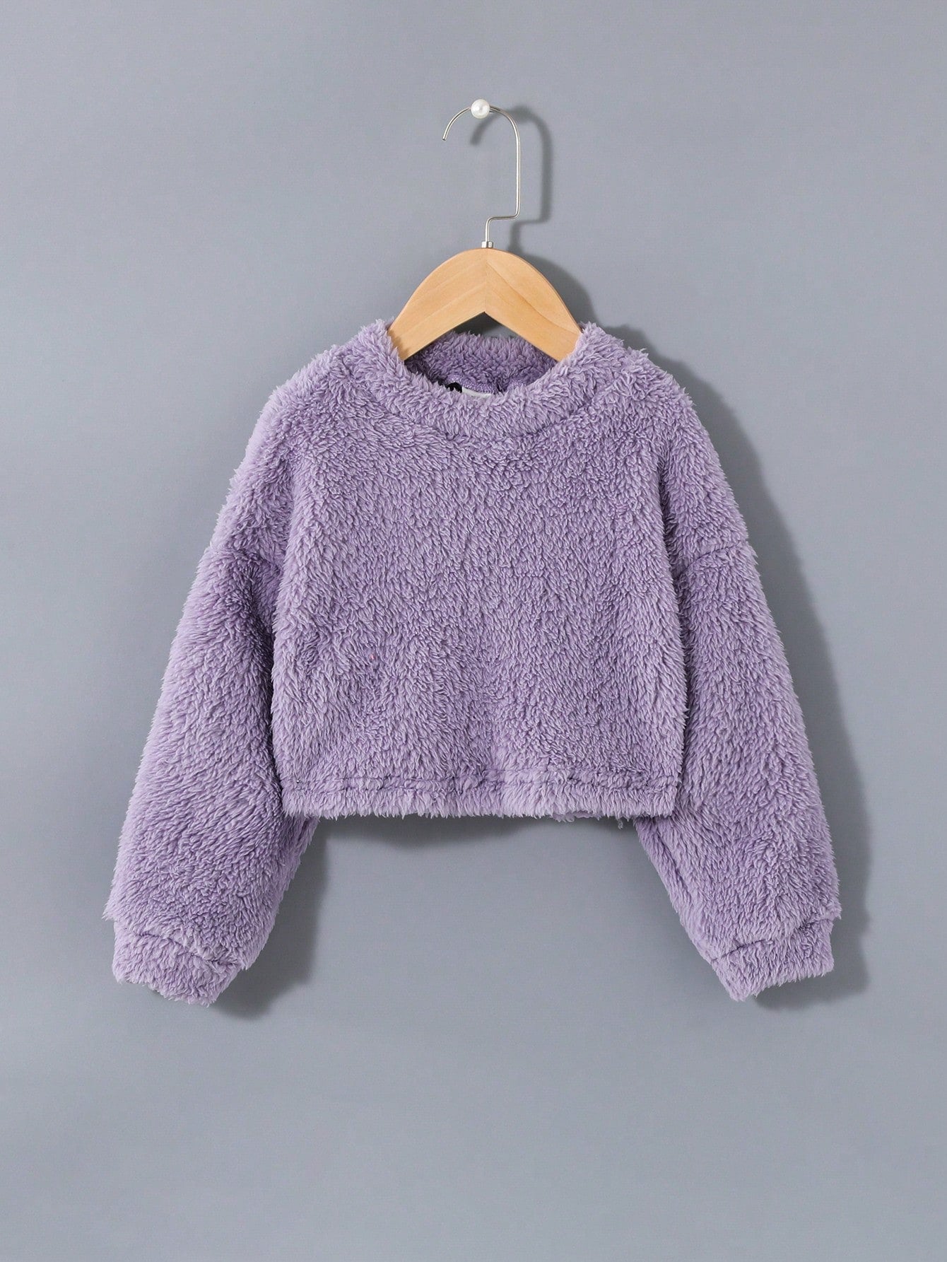 Young Girl Solid Drop Shoulder Teddy Sweatshirt