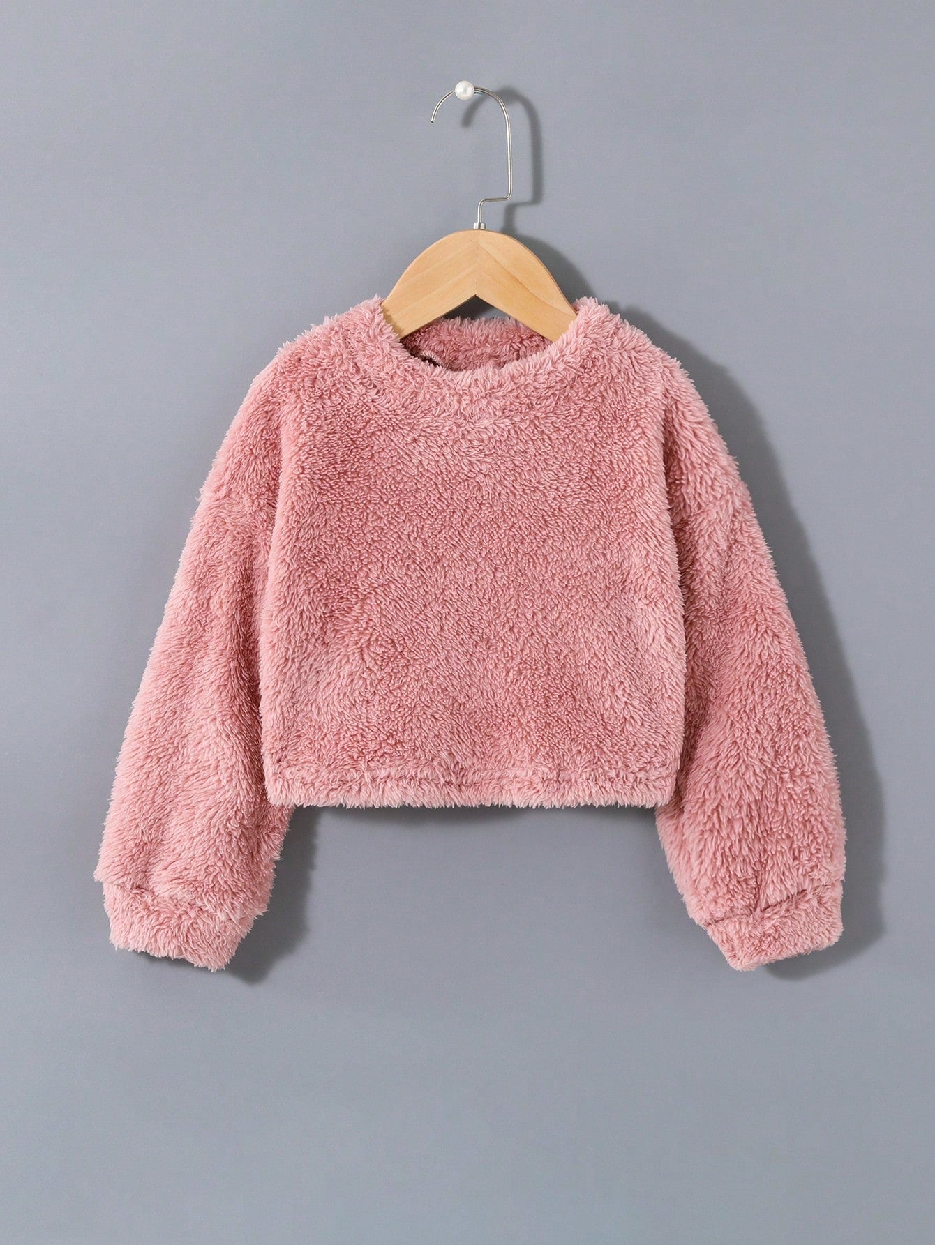 Young Girl Solid Drop Shoulder Teddy Sweatshirt