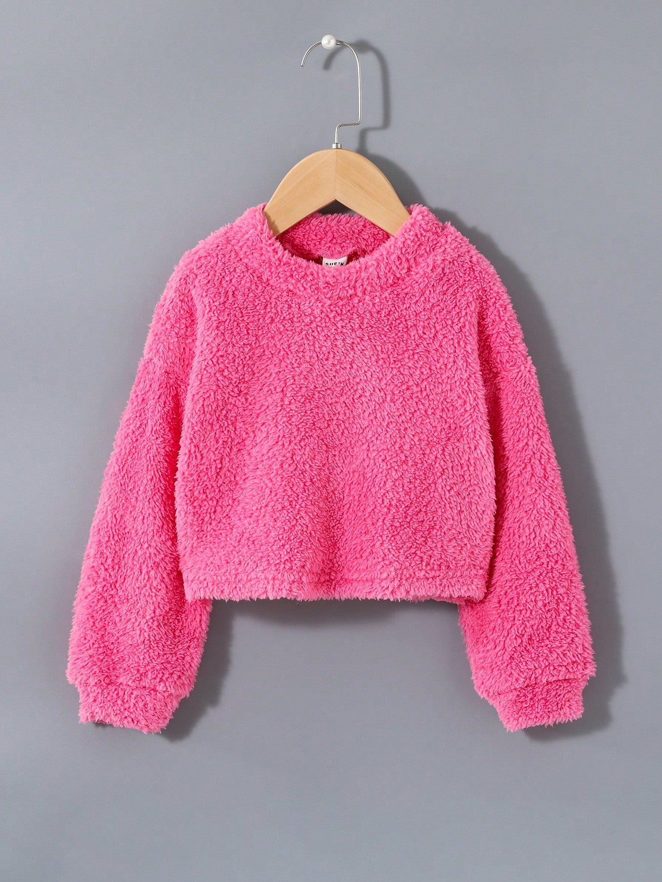 Young Girl Solid Drop Shoulder Teddy Sweatshirt