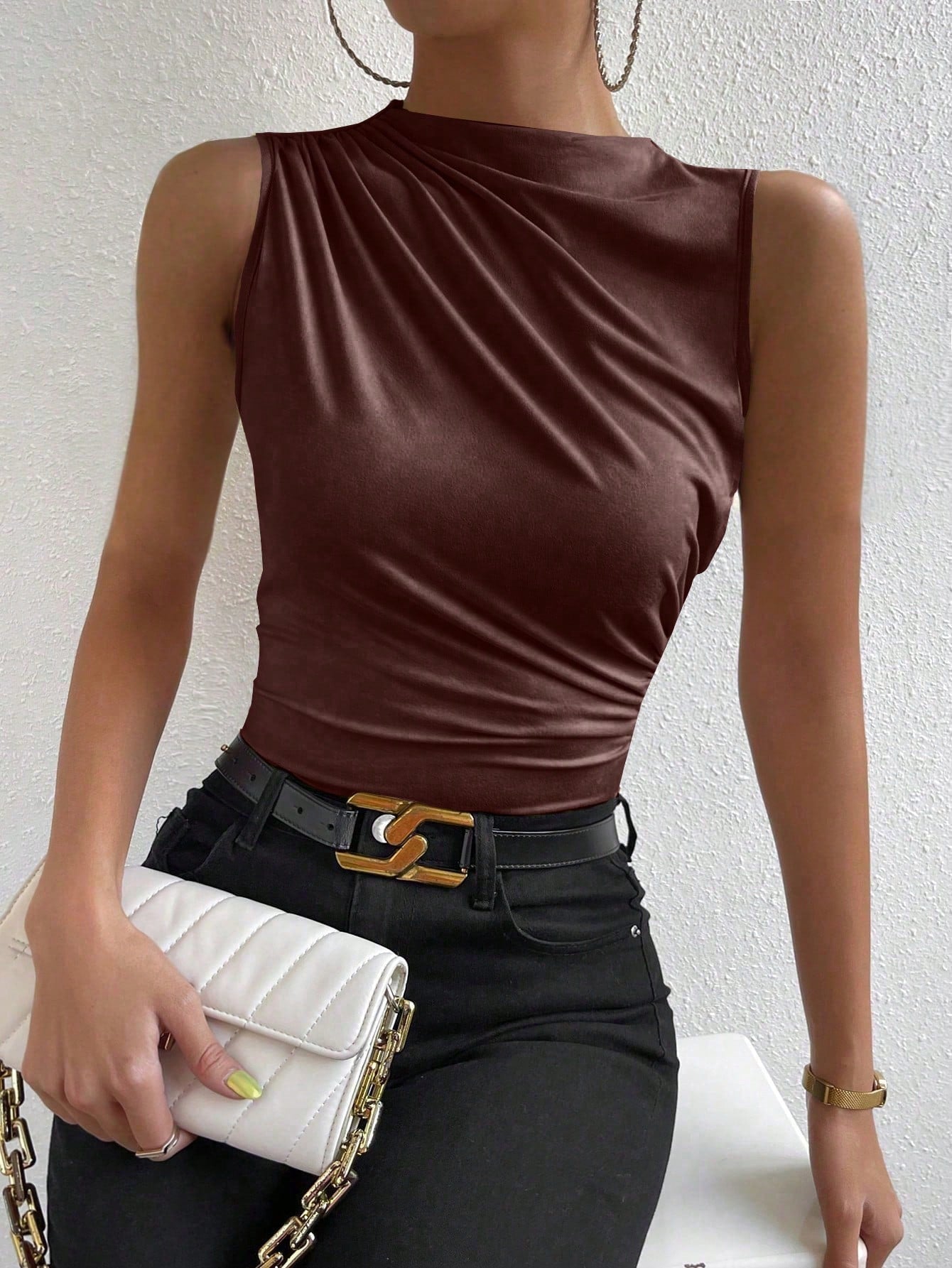 Raffinéa Mock Neck Ruched Tank Top