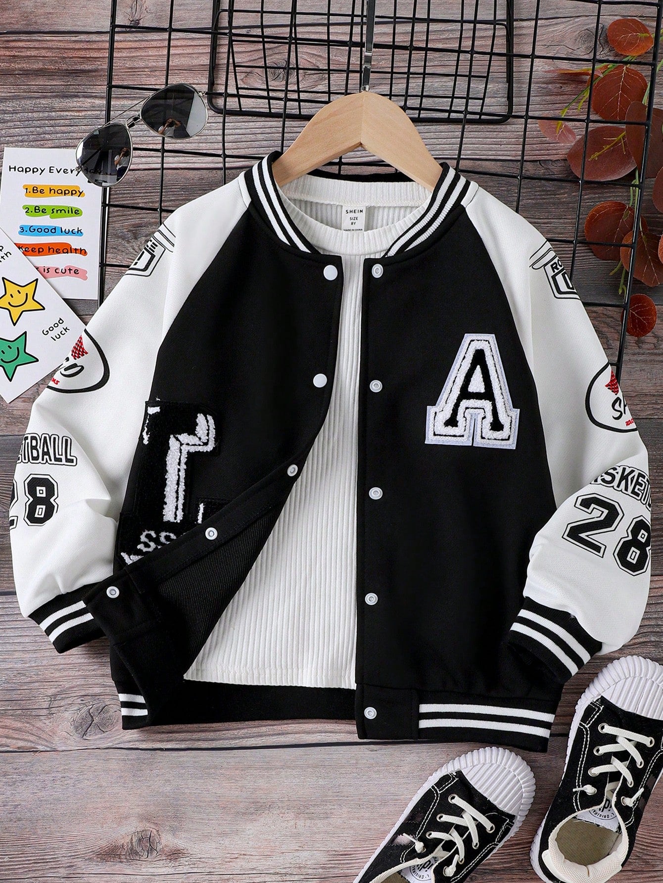 Tween Girl Letter Graphic Raglan Sleeve Varsity Jacket Without Tee