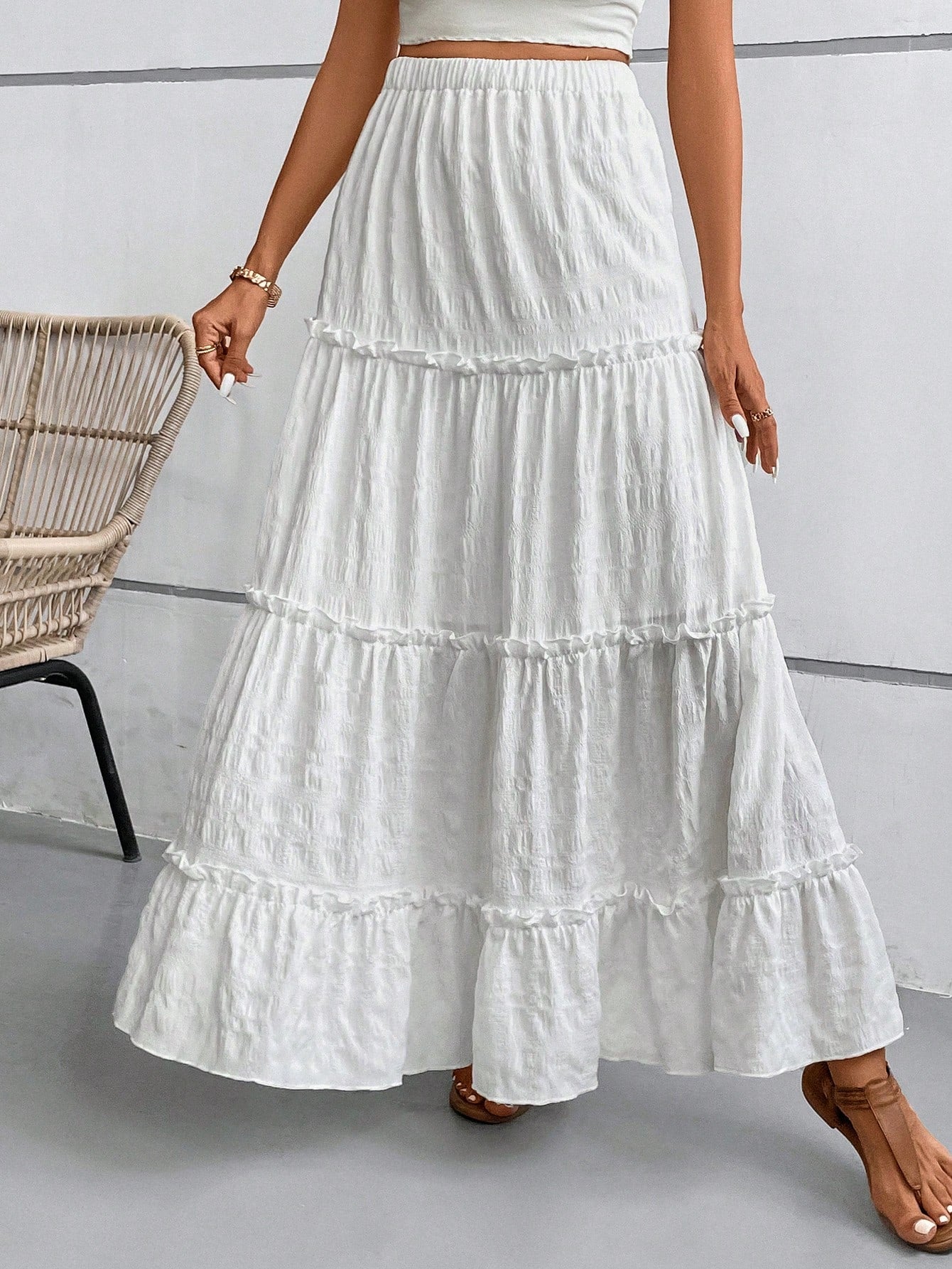 Frill Trim Ruffle Hem Skirt