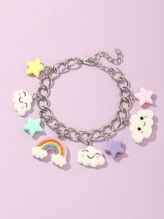 1pc Colorful Rainbow Cloud & Random Star Shape Pendant Necklace/cute Bracelet For Kids Daily Accessory