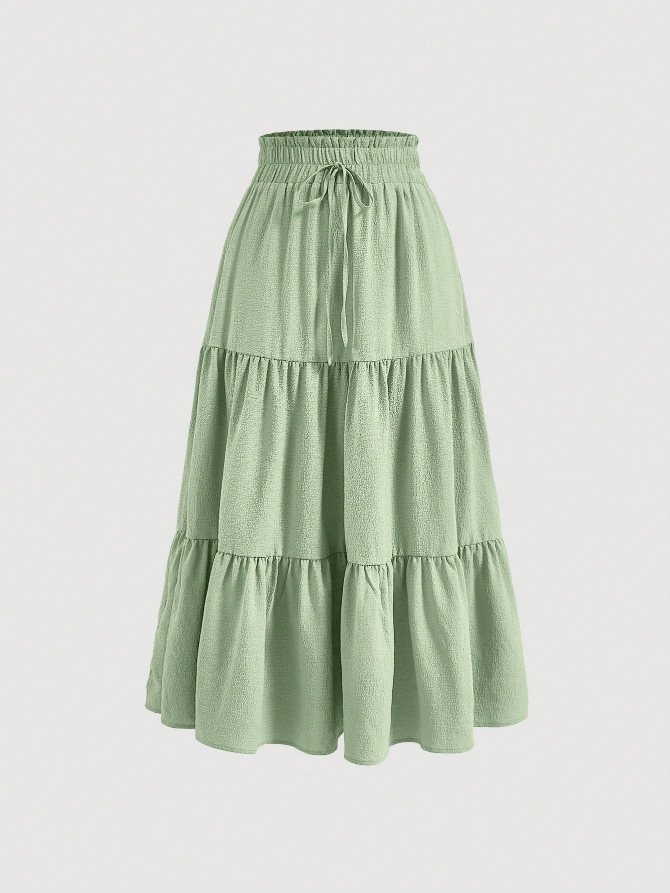 Solid Drawstring Waist Ruffle Hem Skirt