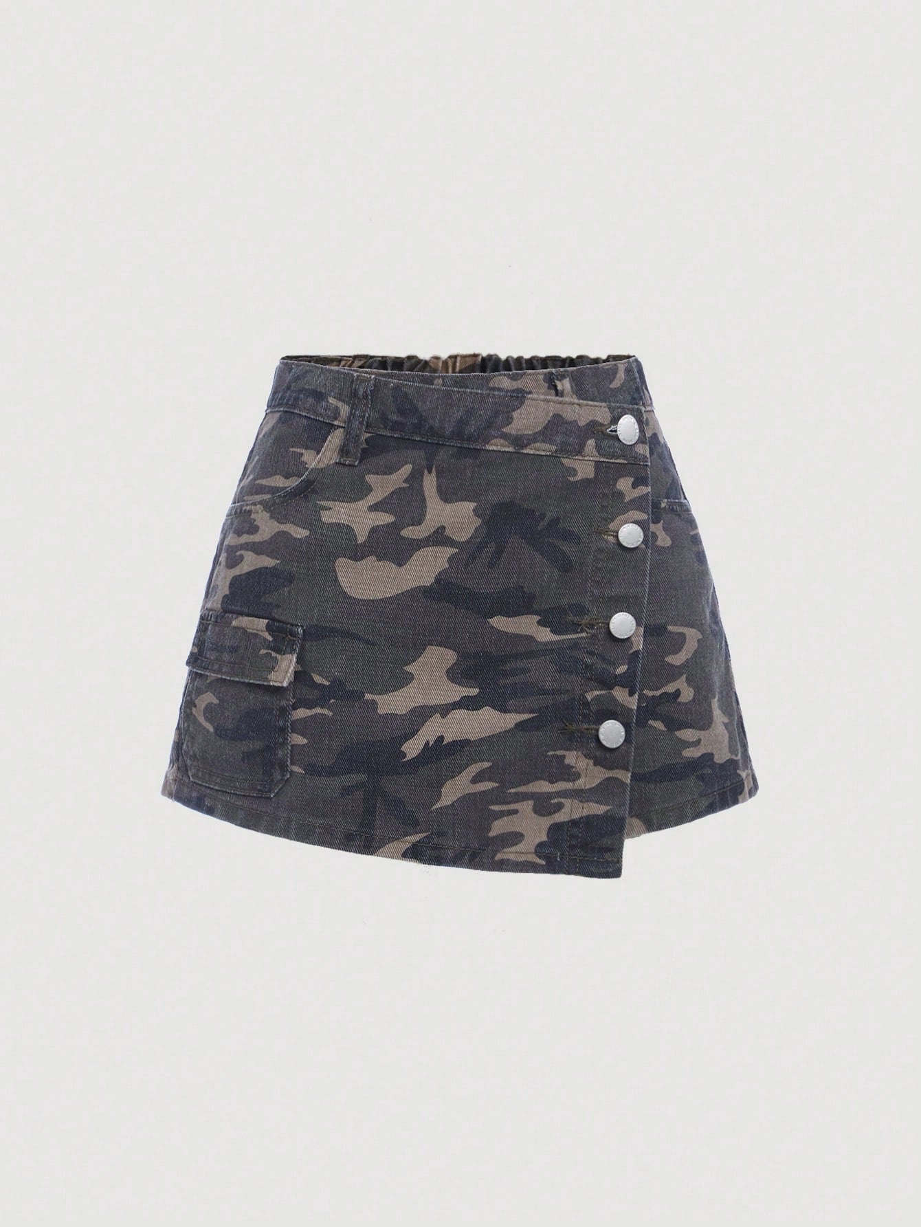 Teen Girl Camo Print Flap Pocket Denim Skort