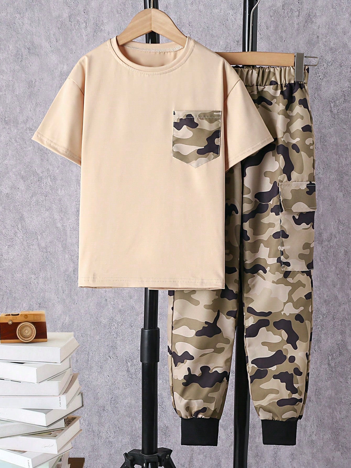 Tween Boys' Camouflage Cargo Long Pants And Patch Pocket Top 2pcs/Set