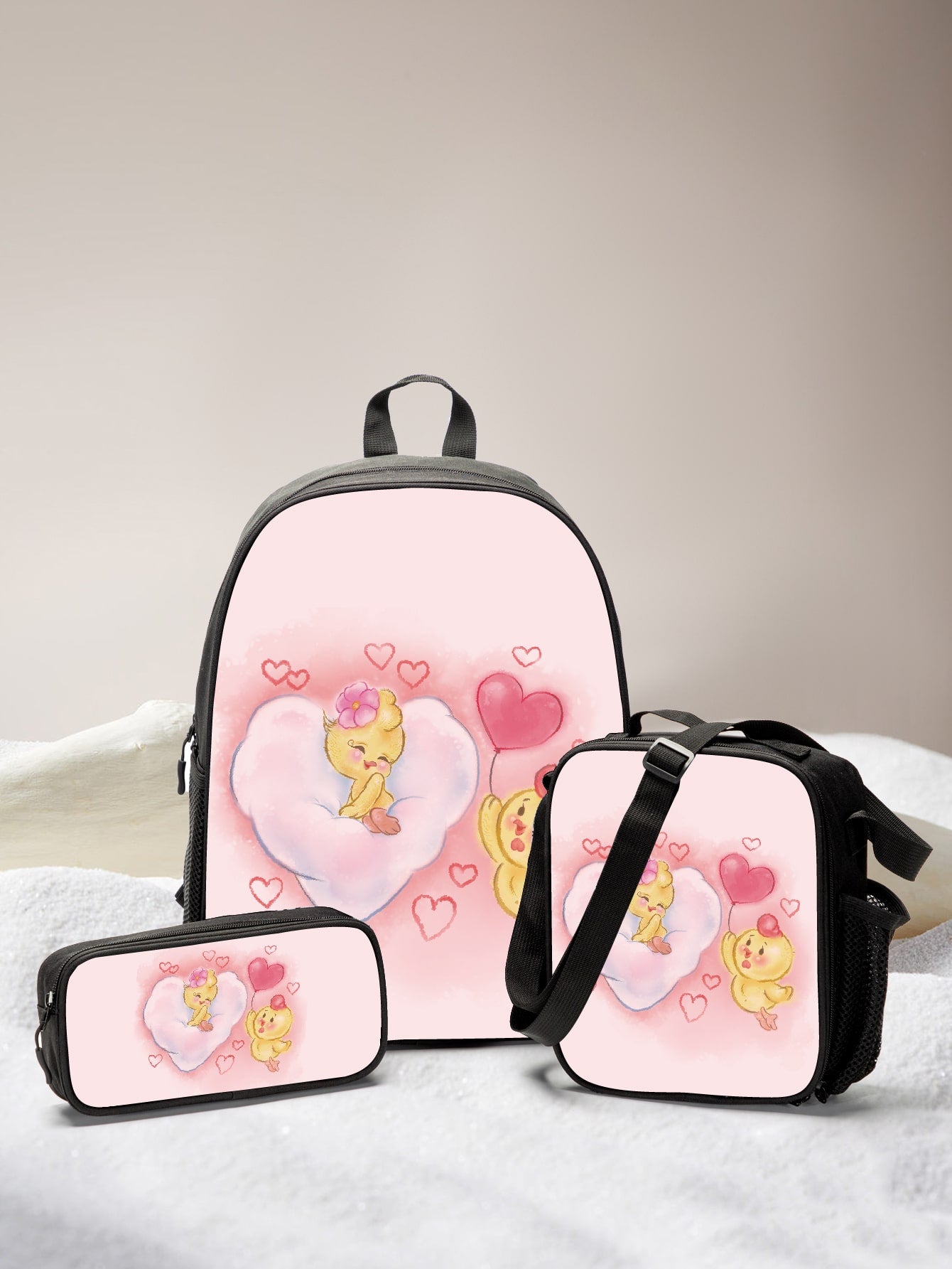 1set/3pcs Cartoon Printed Backpack For Boys/Girls, Polyester Material With Back Support And Adjustable Shoulder Straps, Zipper Closure, Suitable For Travel In All Seasons