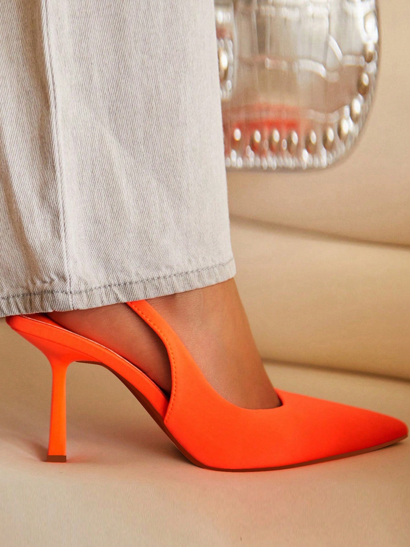 Women's Pointed Toe Slingback Suede Mule Backless Sandal Heels, Apricot, For Spring Summer Breathable Casual Work Shoes