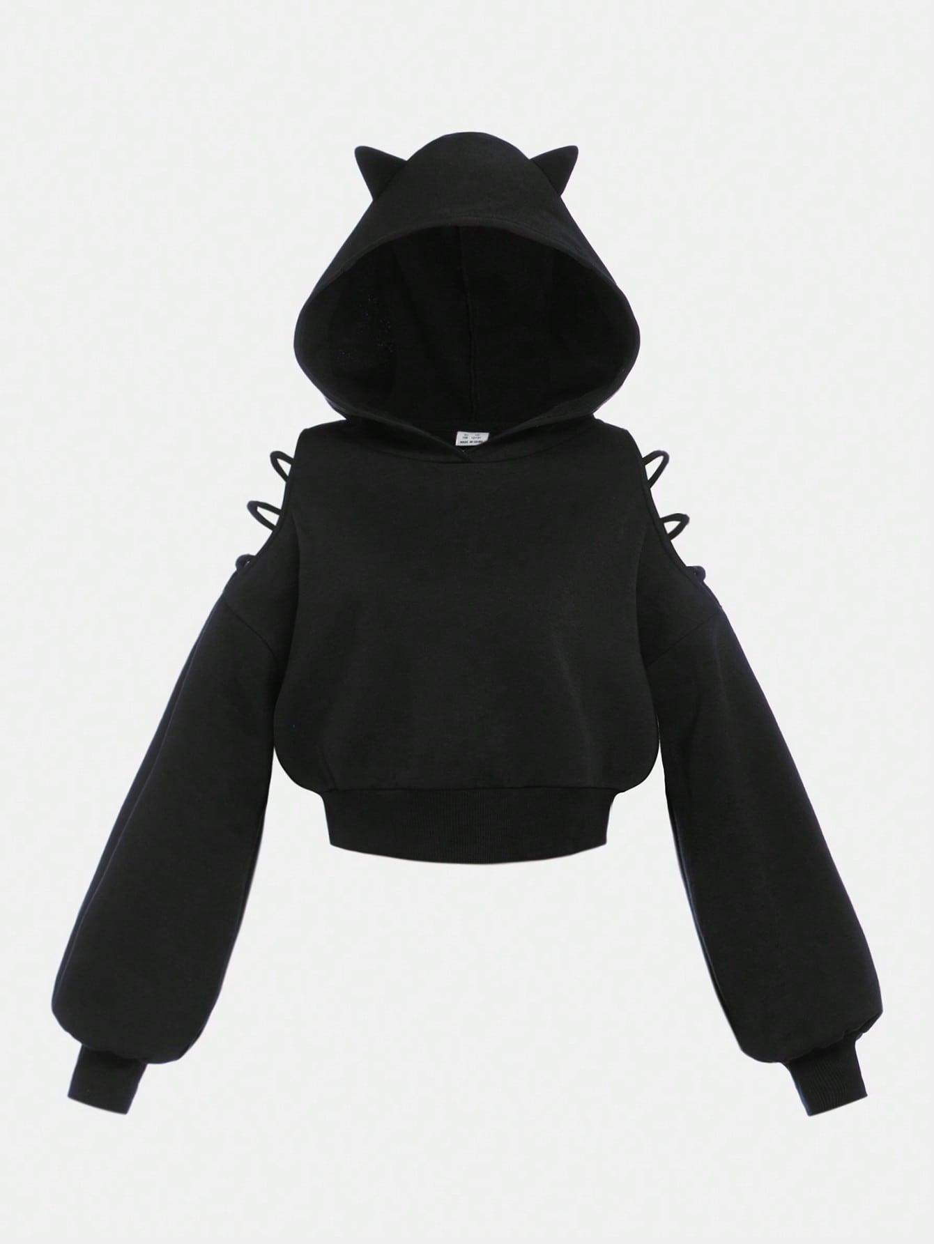 Teen Girl Solid 3D Ear Design Hooded Crop Hoodie