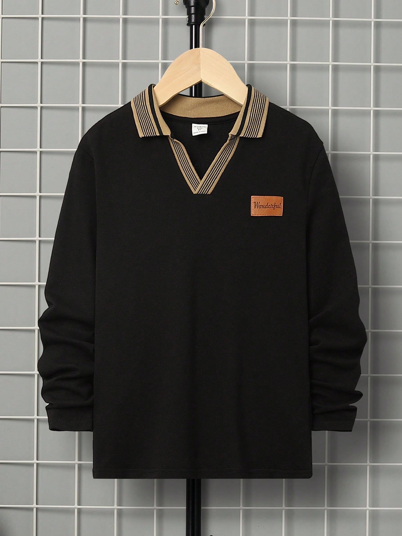 Tween Boy Letter Patched Detail Contrast Collar Polo Shirt