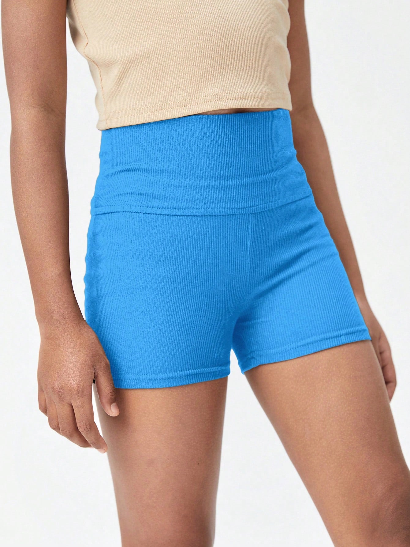 Tween Girl Wideband Waist Ribbed Knit Biker Shorts