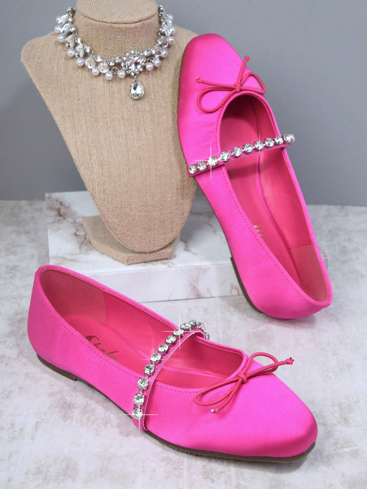 Satin Bow Decor Slip On Flats