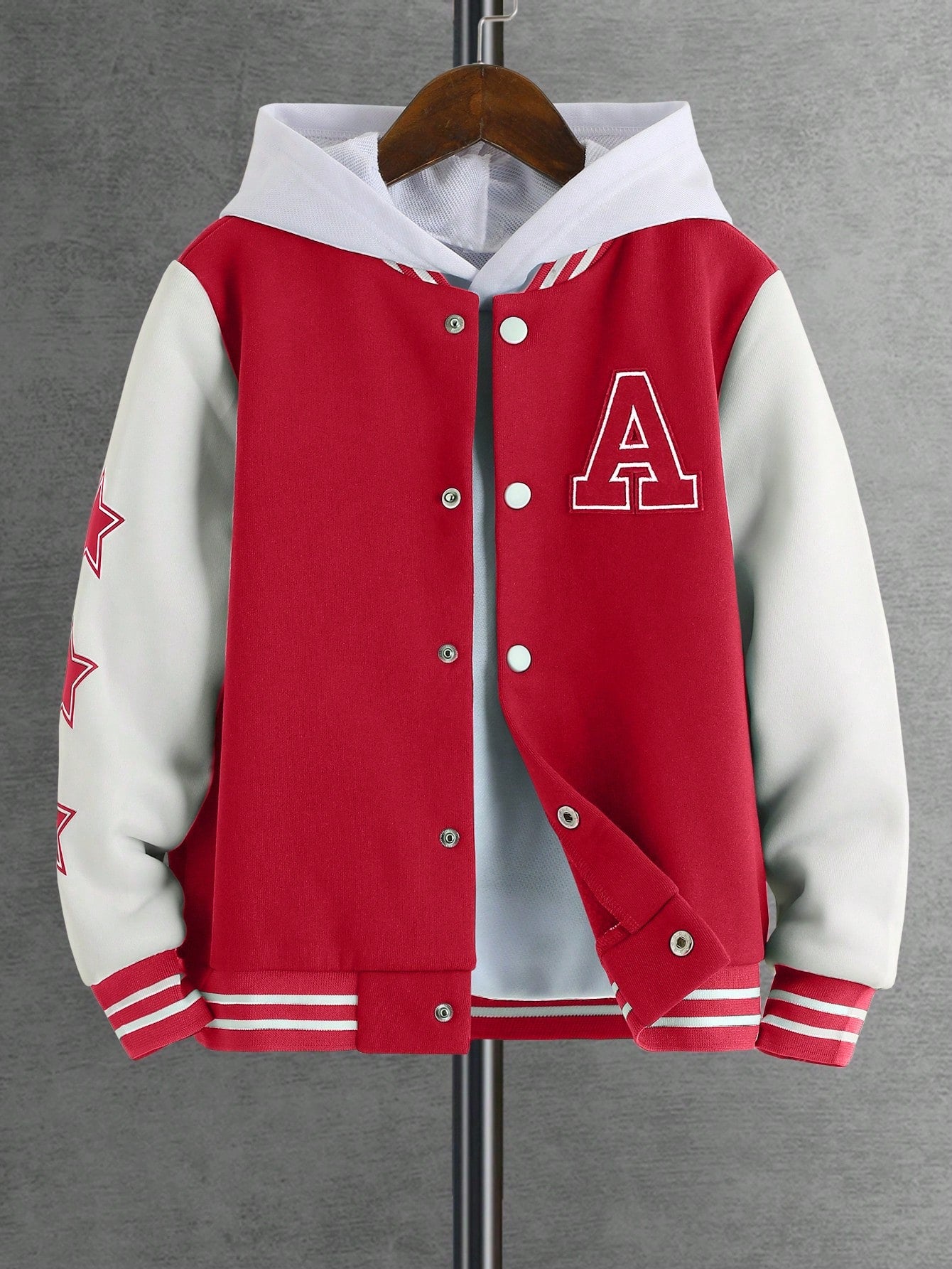 Tween Boy Letter Patched Striped Trim Varsity Jacket Without Hoodie