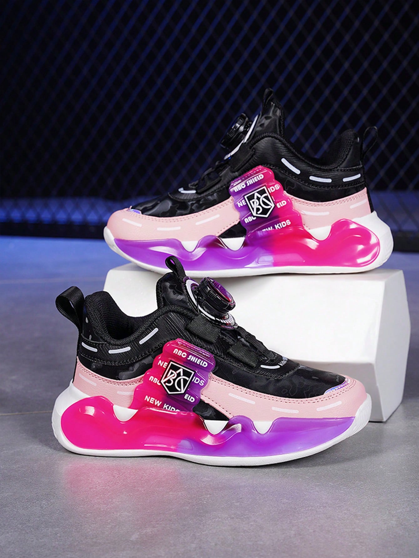 Girls' Pu Leather Basketball Shoes With Buckle Strap And Rotating Buckle Design, Autumn And Winter