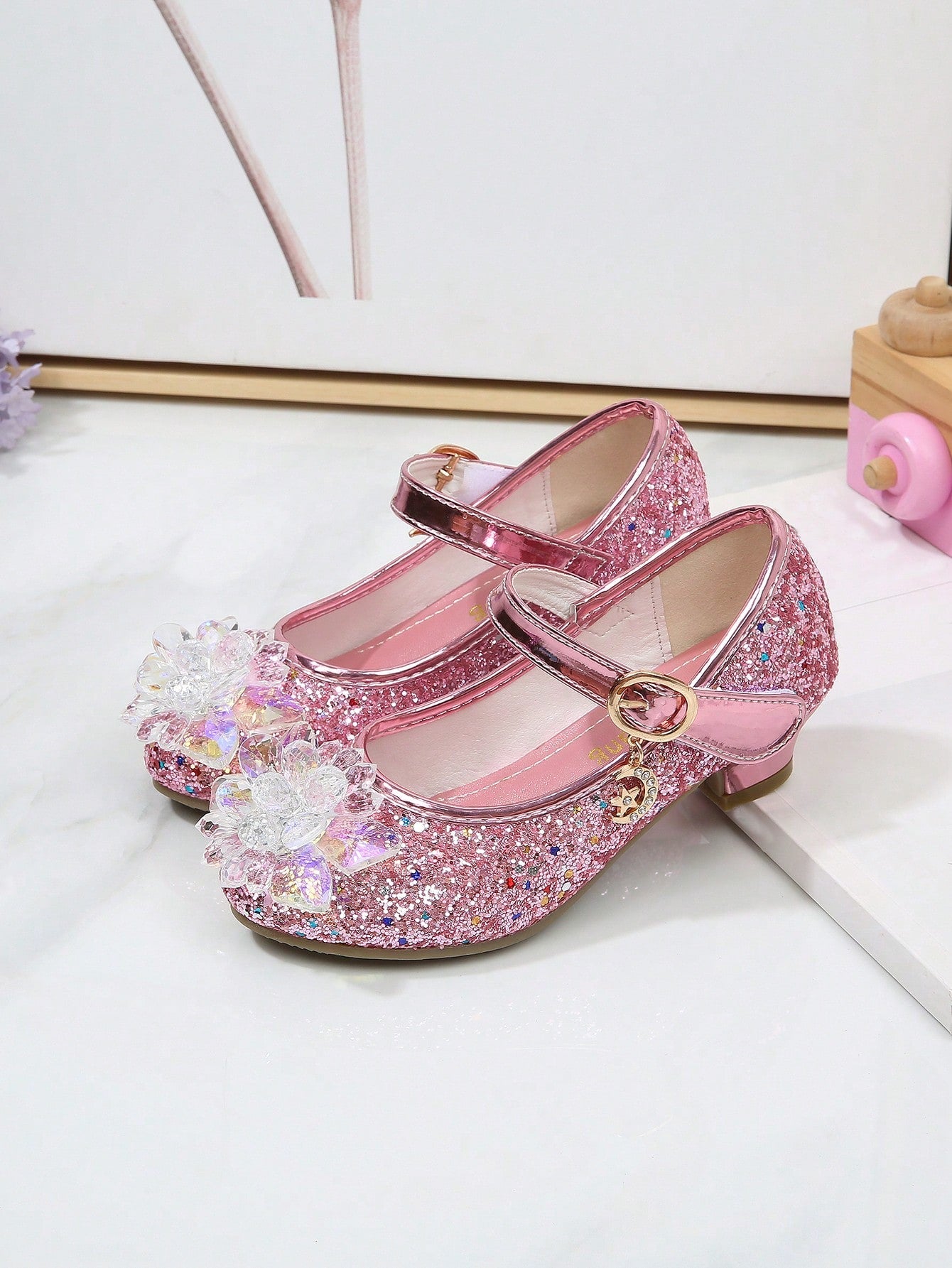 Girls' Fashion High Heel Shoes, Princess Style Crystal Dance Shoes For Children In Spring And Autumn