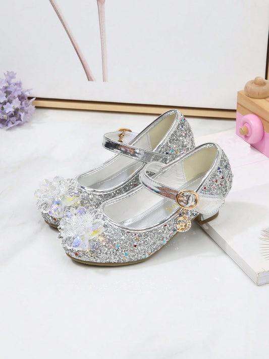 Girls' Crystal Dance Shoes, Spring And Autumn Princess Style High Heel Shoes For Kids