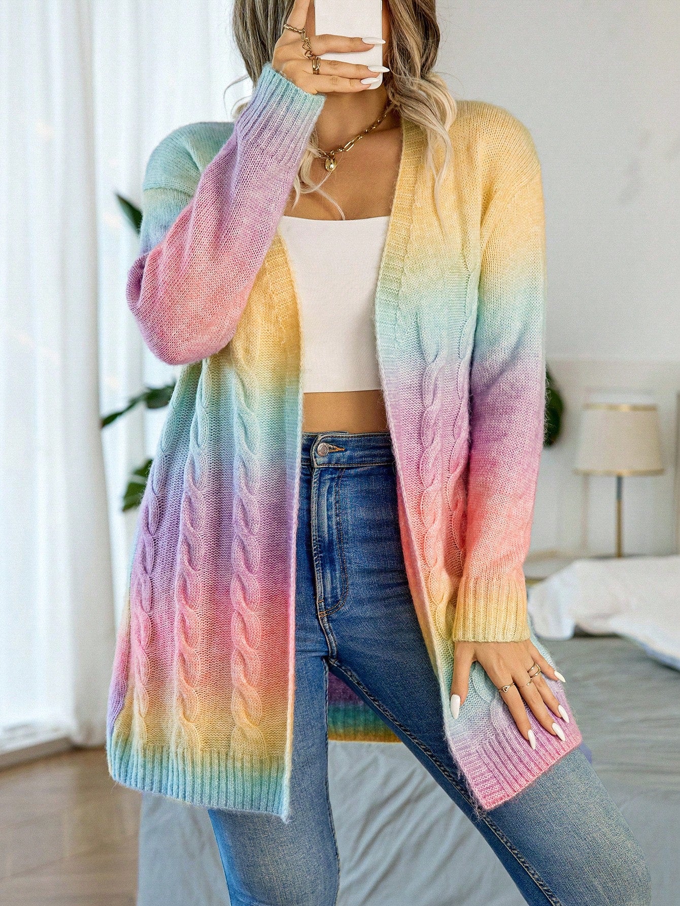 Plus Ombre Cable Knit Drop Shoulder Duster Cardigan