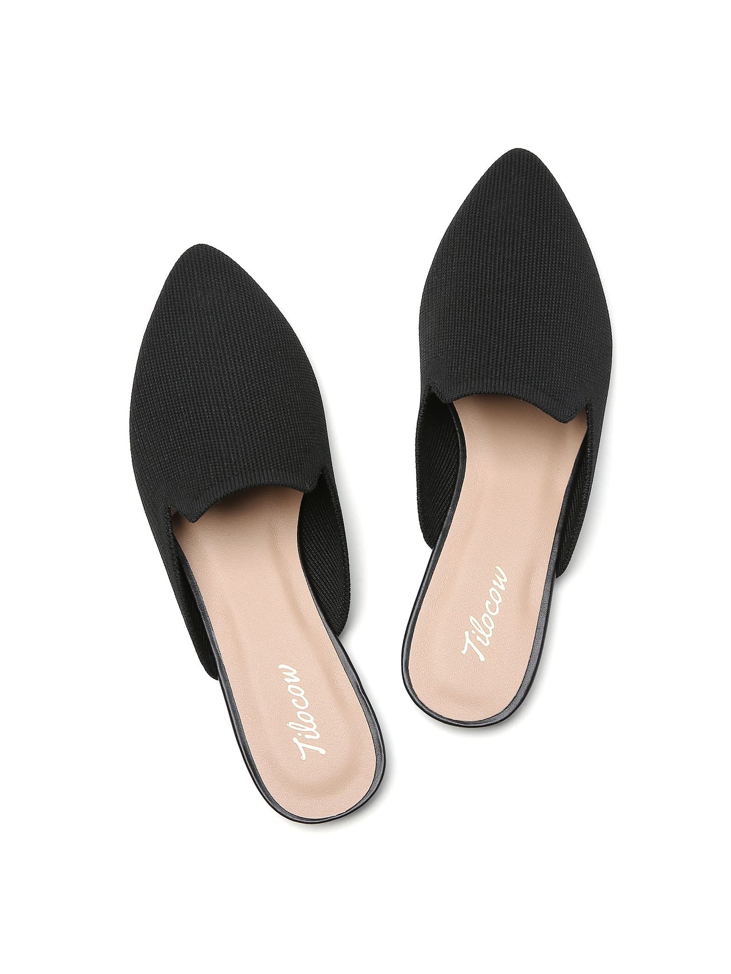 Tilocow Knit Detail Solid Point Toe Flat Mules Shoes