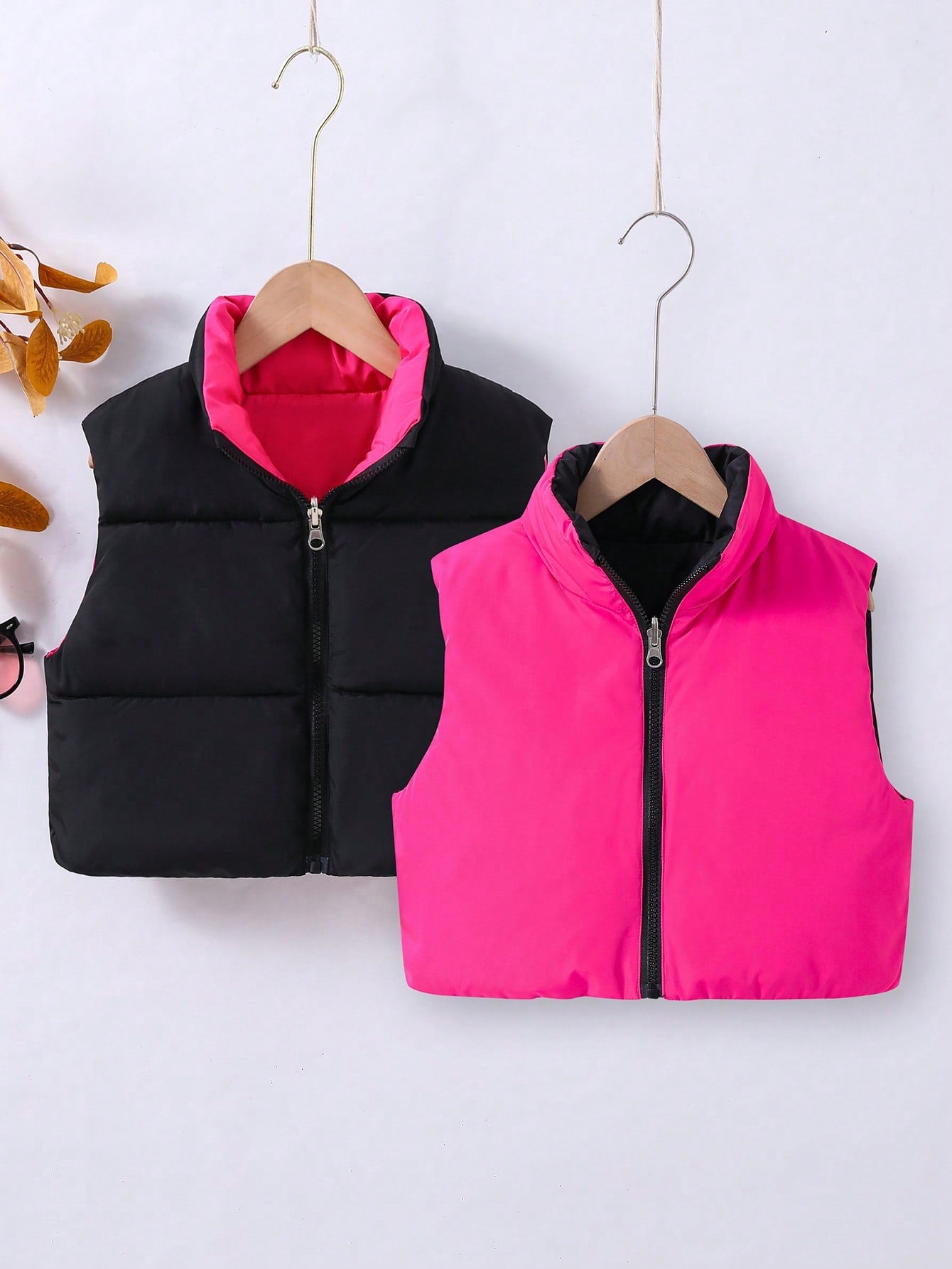 Tween Girl 1pc Zip Up Reversible Vest Puffer Coat