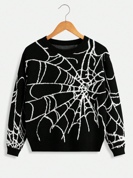 Tween Boy Spider Web Pattern Sweater