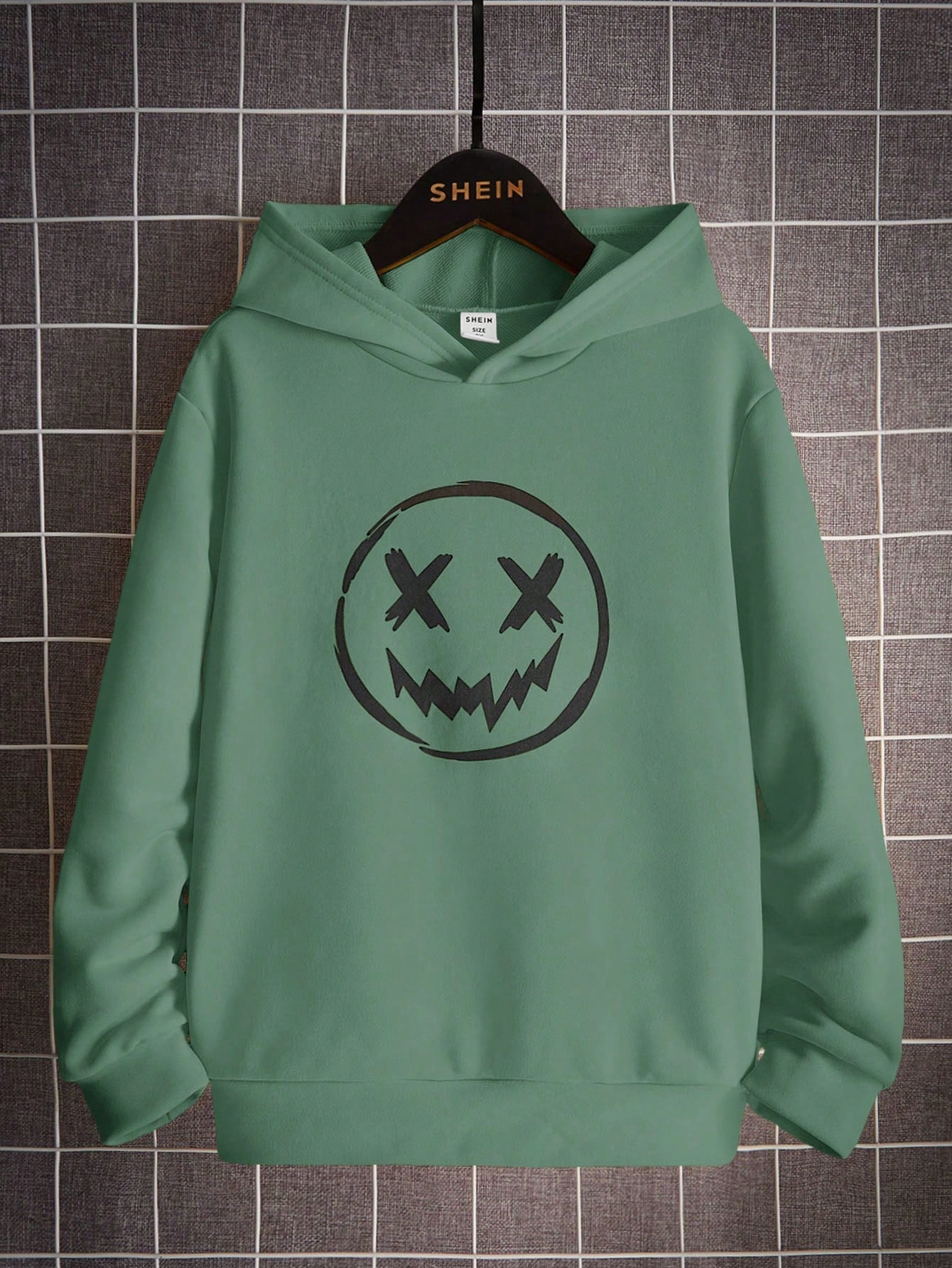 Tween Boy Cartoon Printed Hoodie Sweatshirt With Smiling Face, Long Sleeve, Suitable For Daily Wear, Autumn & Winter