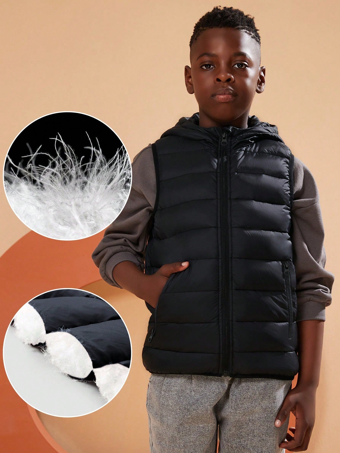 Tween Boy Zip Up Light Weight Puffer Down Vest Coat