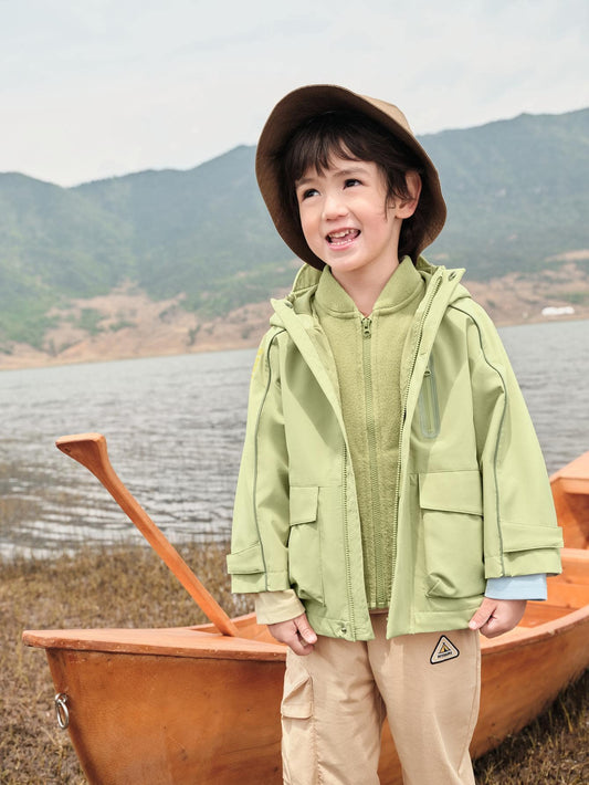 Young Boy Flap Pocket Waterproof Thermal windproof Hooded Coat With Detachable Fleece vest Liner