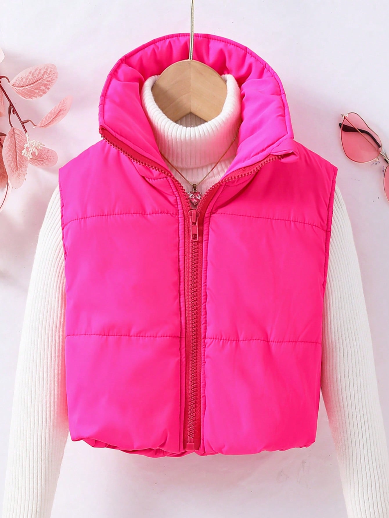 Tween Girl 1pc Zip Up Hooded Vest Puffer Coat