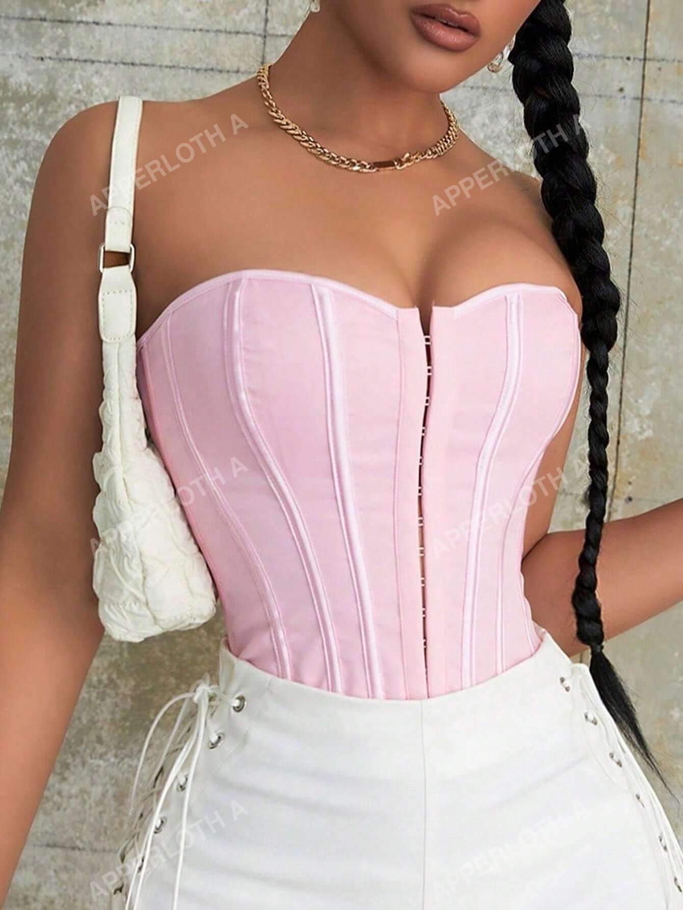 A Rave Valentine's Day White Hook And Eye Front Lace Up Back Backless Overbust Corset Shapwear Clubwear Crop Tube Top